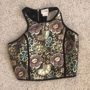 Shiny colorful black crop top